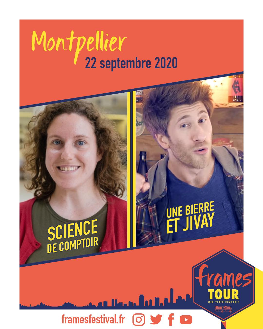 Frames 2020, programmation Montpellier avec les chaînes Youtube Science de comptoir et Une bière et Jivay